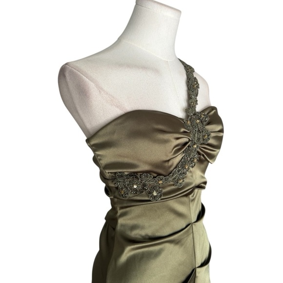 CACHE Olive Green Beaded Gown Mermaid Wedding Cocktail Dance Party Size S 2 0 XS - Picture 7 of 13